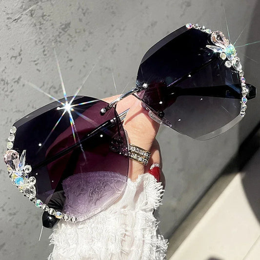 2024 Luxury Brand Design Vintage Rimless Rhinestone Sunglasses Women Men Fashion Gradient Lens Sun Glasses Shades for Female